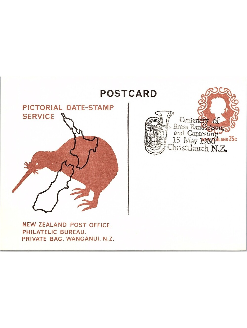 New Zealand 1980 25c Pictorial Date Stamp Postcard Centenary of Brass Bands